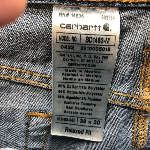 Carhartt Mens Work Jeans Size 38x30 Relaxed Fit Straight Leg Blue Denim Casual - Picture 8 of 14